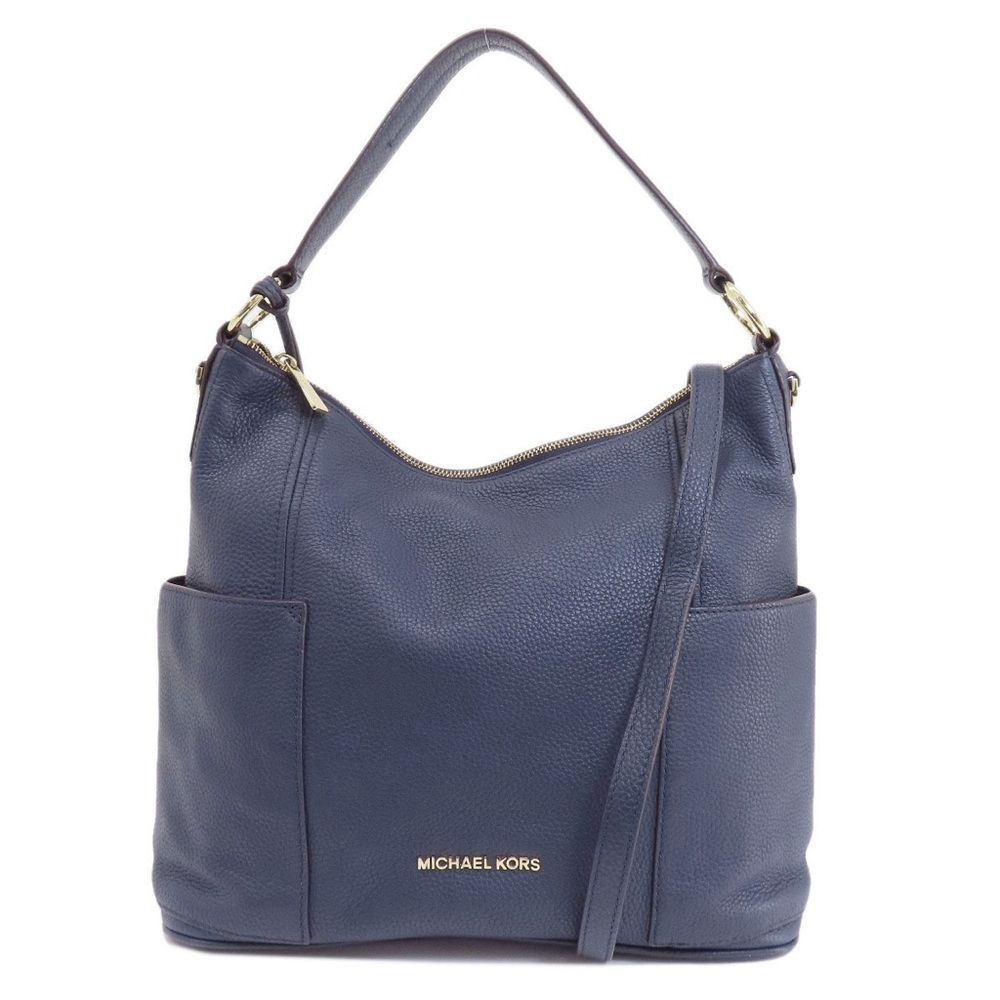 PRISTINE MICHAEL KORS NAVY BLUE PEBBLE LEATHER ANITA SHOULDER TOTE HANDBAG PURSE